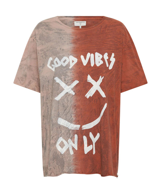 Good Vibes Only Oversized Hand Dyed Tee - Rust