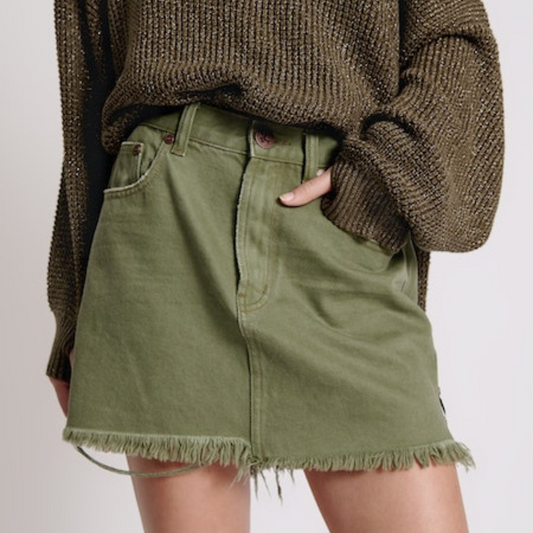 Military Khaki 2020 Mini Denim Skirt